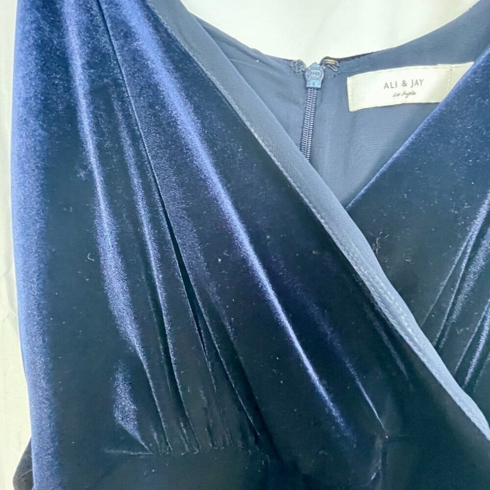 Ali & Jay Navy Velvet Faux Wrap Tie Waist Midi Dress Adjustable Straps L - Picture 6 of 16